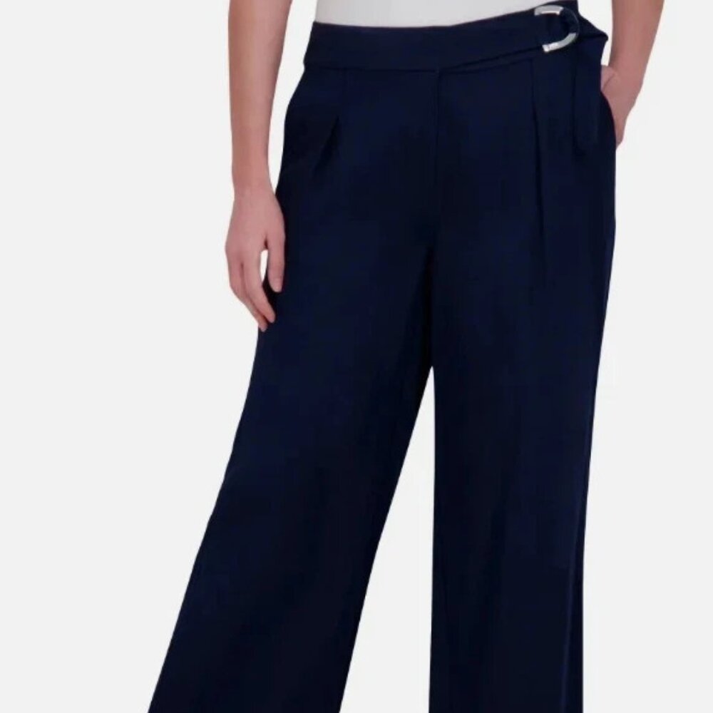DKNY Women's Size 12 Navy Rayon Blend Belted Pants NWT